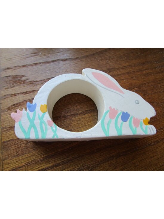 Vintage Painted Wood Easter Bunny Rabbit Tulip Napkin Rings Ten GUC - Picture 9 of 16